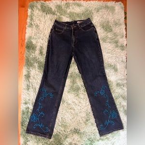 Embroidered Dark Wash Flare Jeans